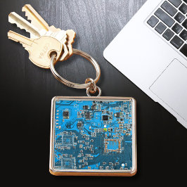コンピュータギーク回路基板ブルー キーホルダー