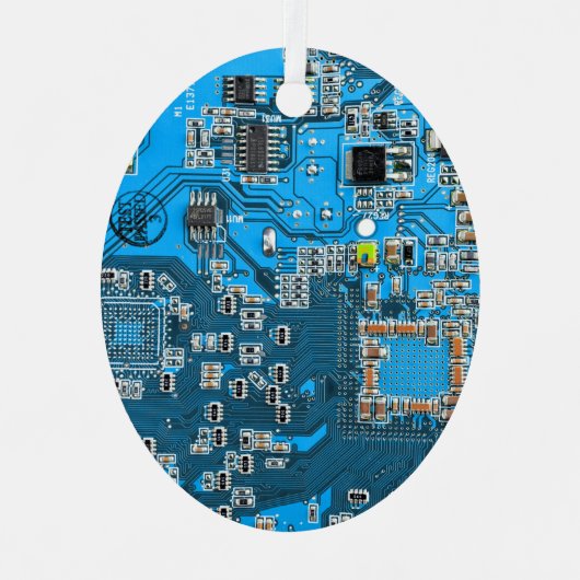 コンピュータギーク回路基板ブルー メタルオーナメント (正面)