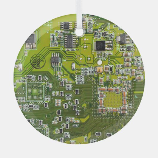 コンピュータギーク回路基板ライトグリーン ガラスオーナメント (正面)