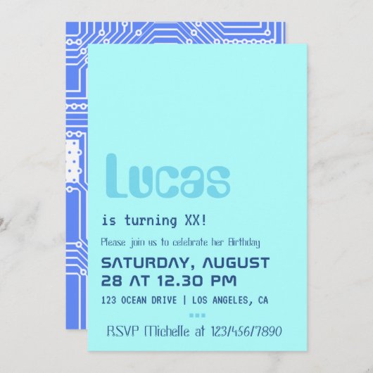 コンピュータギーク誕生日パーティーの招待 招待状 (正面/裏面)