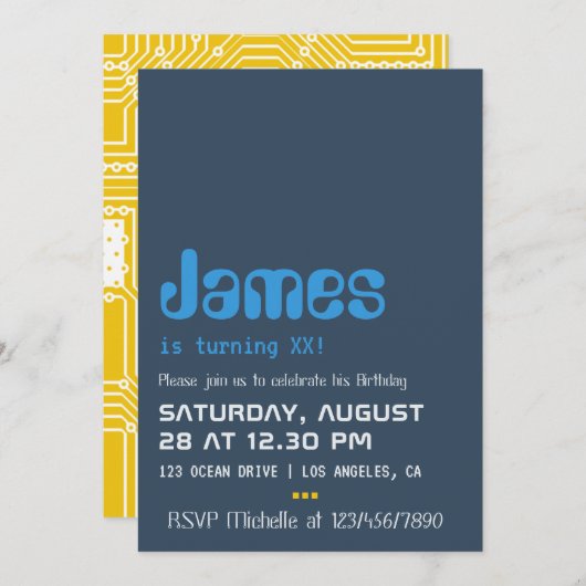 コンピュータギーク誕生日パーティーの招待 招待状 (正面/裏面)