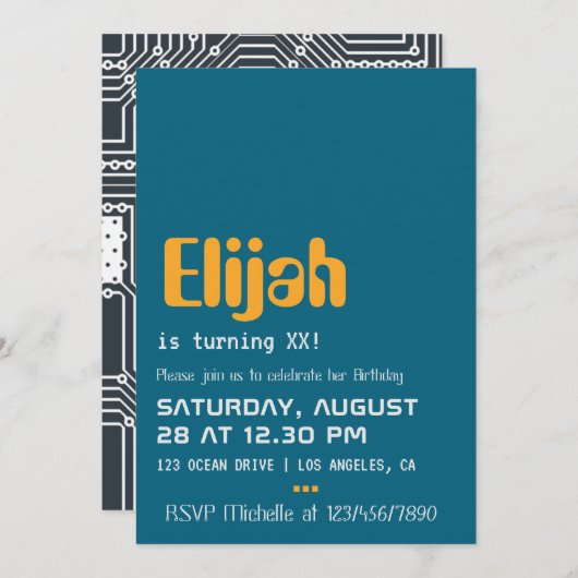 コンピュータギーク誕生日パーティーの招待 招待状 (正面/裏面)