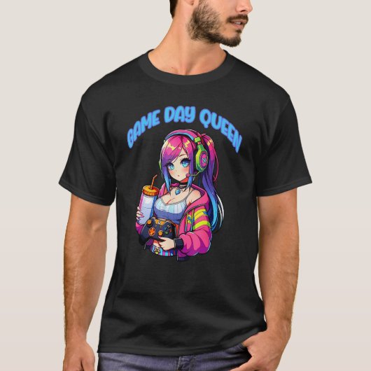 コンピュータゲームゲームデイクイーンゲーマー女の子ゲーム Tシャツ (正面)