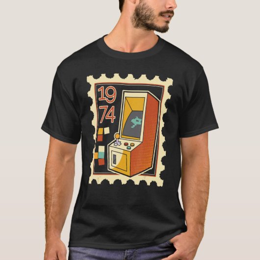 コンピュータゲームスロットマシン1974による切手 Tシャツ (正面)