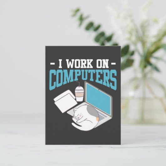 コンピュータサイエンス猫ゲームおたくKitten Programmer ポストカード (スタンド正面)