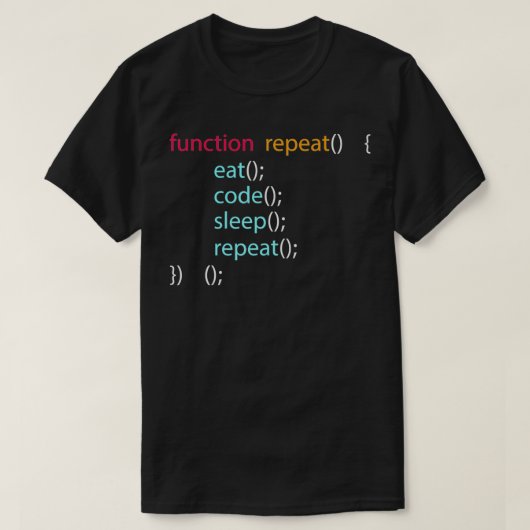 コンピュータサイエンス食べプログラマコードスリープ Tシャツ (デザイン正面)