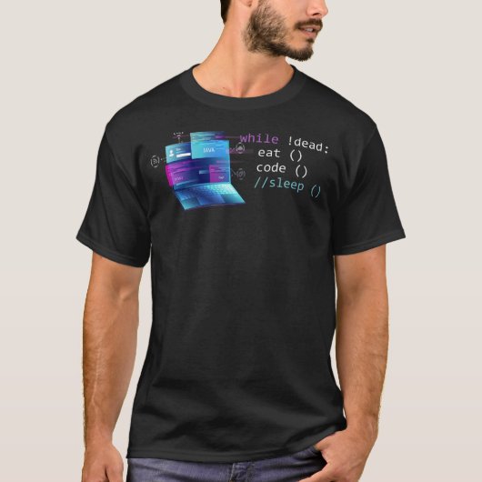 コンピュータサイエンスPythonプログラマー食べコードスリープ Tシャツ (正面)