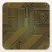 コンピュータサーキットボードパターン スクエアペーパーコースター (正面)