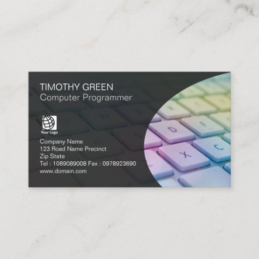 コンピュータスキルサービスカラフルノートパソコンキーボード 名刺 (正面)