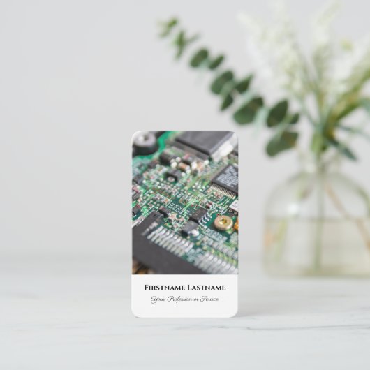コンピュータハードウェアの専門家による回路基板ストレージ 名刺 (スタンド正面)