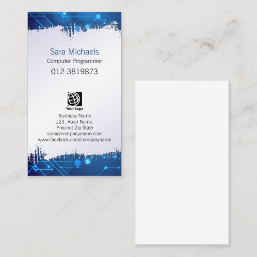 コンピュータプログラマが紙ブルー回路を取り込んだ 名刺 (正面/裏面)
