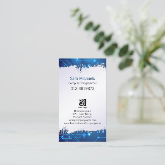 コンピュータプログラマが紙ブルー回路を取り込んだ 名刺 (スタンド正面)