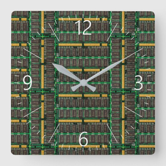 コンピュータメモリモジュールの背景 スクエア壁時計 (正面)