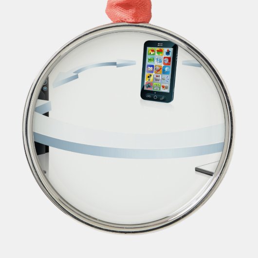 コンピュータラップトップおよび携帯電話の接続 メタルオーナメント (正面)