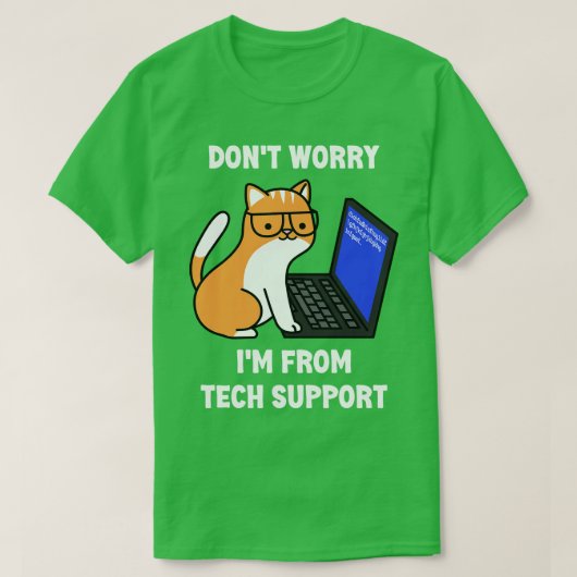 コンピューターおもしろいギークのCatはTech SからのImを心配しない Tシャツ (デザイン正面)