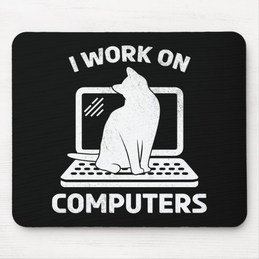 コンピューターで仕事をする 面白い猫好き マウスパッド (正面)