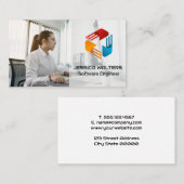 コンピューターで作業している女性 名刺 (正面/裏面)