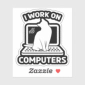 コンピューターで働いてます 猫の面白いデザイン シール (シート)