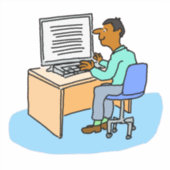 コンピューターで働くアジア人 シール (正面)