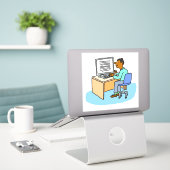 コンピューターで働くアジア人 シール (デスク上のノートパソコン)