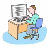 コンピューターで働く白人 シール (正面)