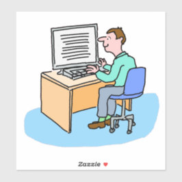 コンピューターで働く白人 シール