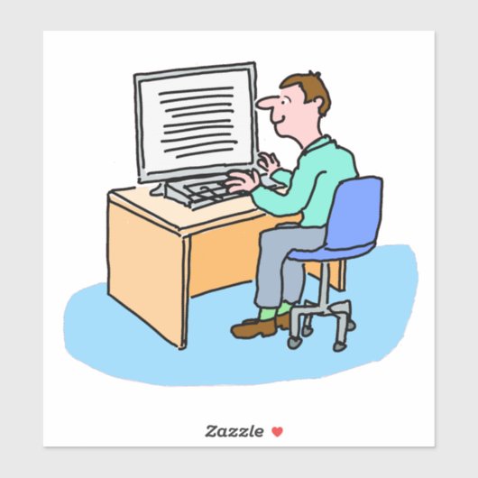 コンピューターで働く白人 シール (シート)