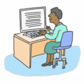 コンピューターのシールで働く黒人女性 シール (正面)