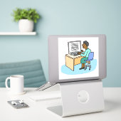 コンピューターのシールで働く黒人女性 シール (デスク上のノートパソコン)