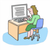 コンピューターのステッカーを使っている白人女性 シール (正面)