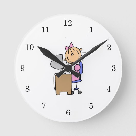 コンピューターの少女 ラウンド壁時計 (正面)