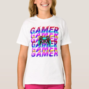 コンピューターコントローラーのゲーマー文字体裁の繰り返しテキスト Tシャツ