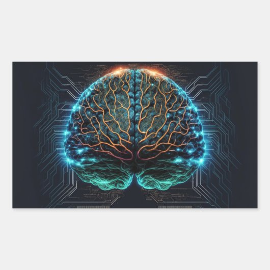 コンピューターサイバー脳のシール 長方形シール (正面)