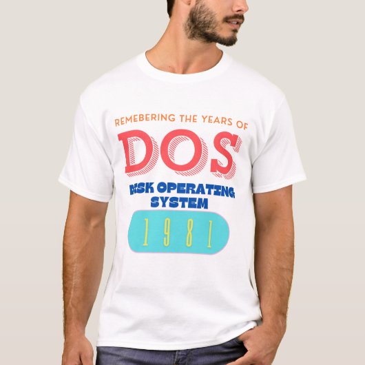 コンピューターディスクオペレーティングシステム(DOS) Tシャツ (正面)