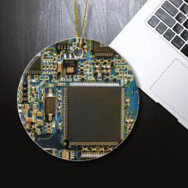 コンピューターハードドライブ回路基板 - 青 セラミックオーナメント