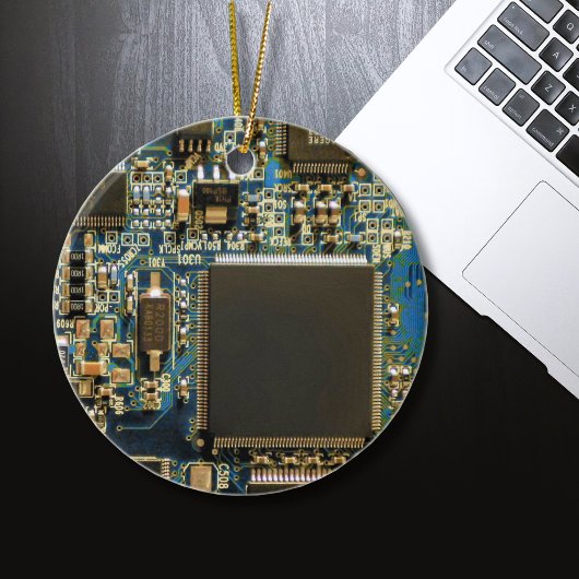 コンピューターハードドライブ回路基板 - 青 セラミックオーナメント