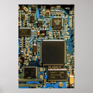 コンピューターハードドライブ回路基板 - 青 ポスター