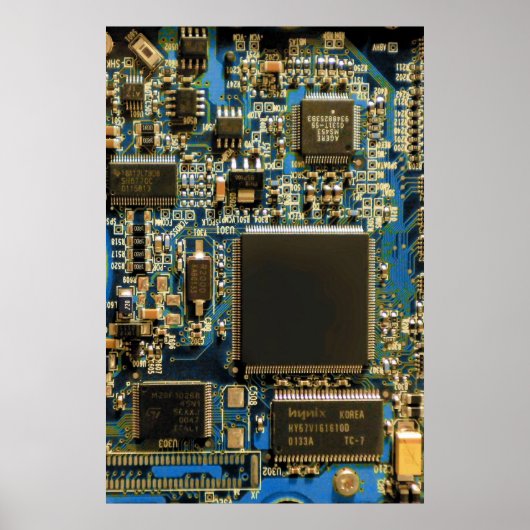 コンピューターハードドライブ回路基板 - 青 ポスター (正面)
