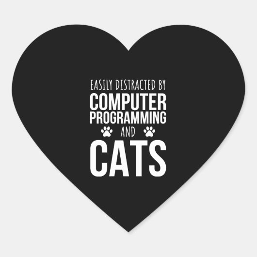 コンピュータープログラミングや猫に気を取られる ハートシール (正面)