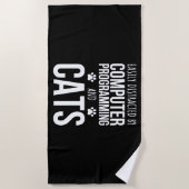 コンピュータープログラミングや猫に気を取られる ビーチタオル (正面)