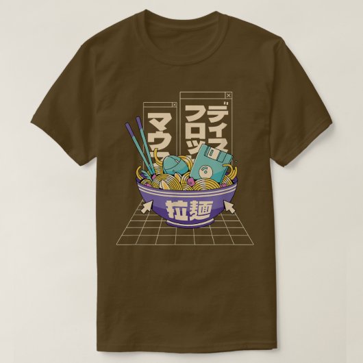 コンピューターラーメンアニメかわいい日本のジャパン Tシャツ (デザイン正面)
