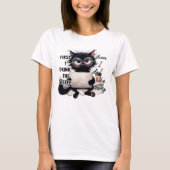 コンピューター上の面白い黒猫 Tシャツ (正面)