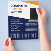 コンピューター修理のチラシテンプレート（切り取り式連絡先付き） チラシ (手)
