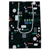 コンピューター回路基板パターン オフィス装飾 ミディアムペーパーバッグ (裏面)