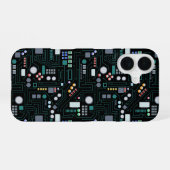 コンピューター回路基板パターン オフィス装飾 iPhone 16ケース (裏面横)