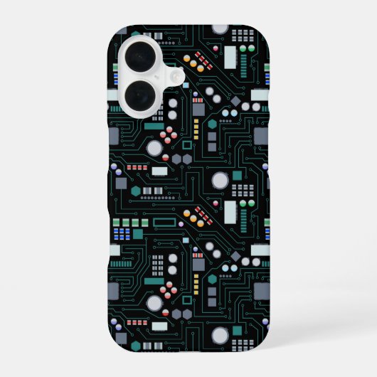 コンピューター回路基板パターン オフィス装飾 iPhone 16ケース (裏面)