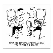 コンピューター操作者の電子メールによる砂糖の要求