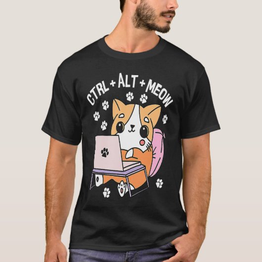 コンピューター ネコ プログラマー ハッカー 子猫 1 Tシャツ (正面)