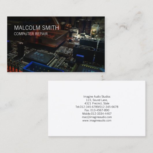 コンピュータ修復PCマザーボード回路 名刺 (正面/裏面)