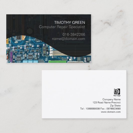 コンピュータ修理スペシャリストのマザーボード回路 名刺 (正面/裏面)